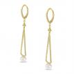 14K Yellow Gold Long Pearl and Diamond Earrings