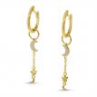 14K Yellow Gold Diamond Moon and Stars Dangle Hoop Earrings