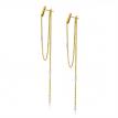 14K Yellow Gold Pierced Diamond Chain Dangling Post Earrings