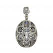 14K White Gold Round Sapphire and Diamond Oval Precious Pendant