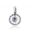 14K White Gold Round Sapphire and Diamond Circle Precious fashion Pendant