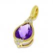 14K Yellow Gold Pear Amethyst and Diamond Semi Precious Pendant