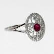 14K White Gold Ruby and Diamonds Oval Filigree Precious Ring