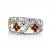 14K Two Tone Gold Ruby and Diamond Clover Fashion Ring