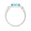 14K White Gold Cushion Blue Topaz with Diamonds East to West Ring