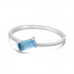 14K White Gold East West Octagon Blue Topaz and Diamond Sideway Semi Precious Ring