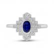 14K White Gold Oval Sapphire and Diamond Art Deco Ring