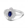 14K White Gold Oval Sapphire and Diamond Art Deco Ring