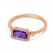 14K Rose Gold Octagon Amethyst and Diamond Semi Precious Beaded Band Ring