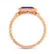 14K Rose Gold Octagon Amethyst and Diamond Semi Precious Beaded Band Ring