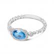 14K White Gold Oval Blue Topaz and Diamond East to West Ball Band Ring