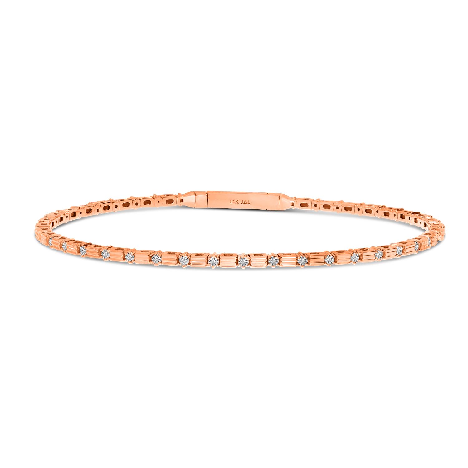 14K Rose Gold Diamond Bar Flexible Bracelet