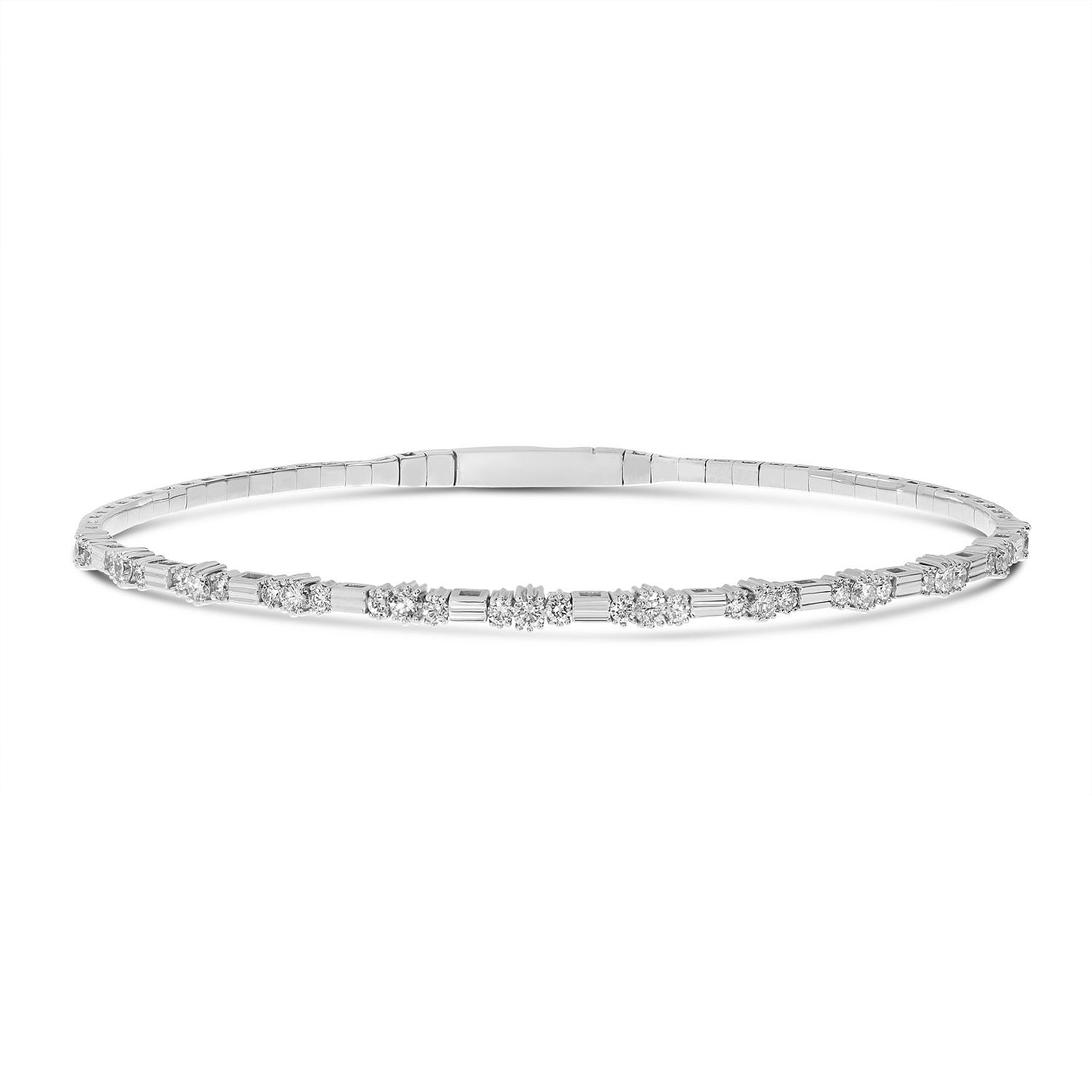 14K White Gold Three Diamond Flexible Bracelet