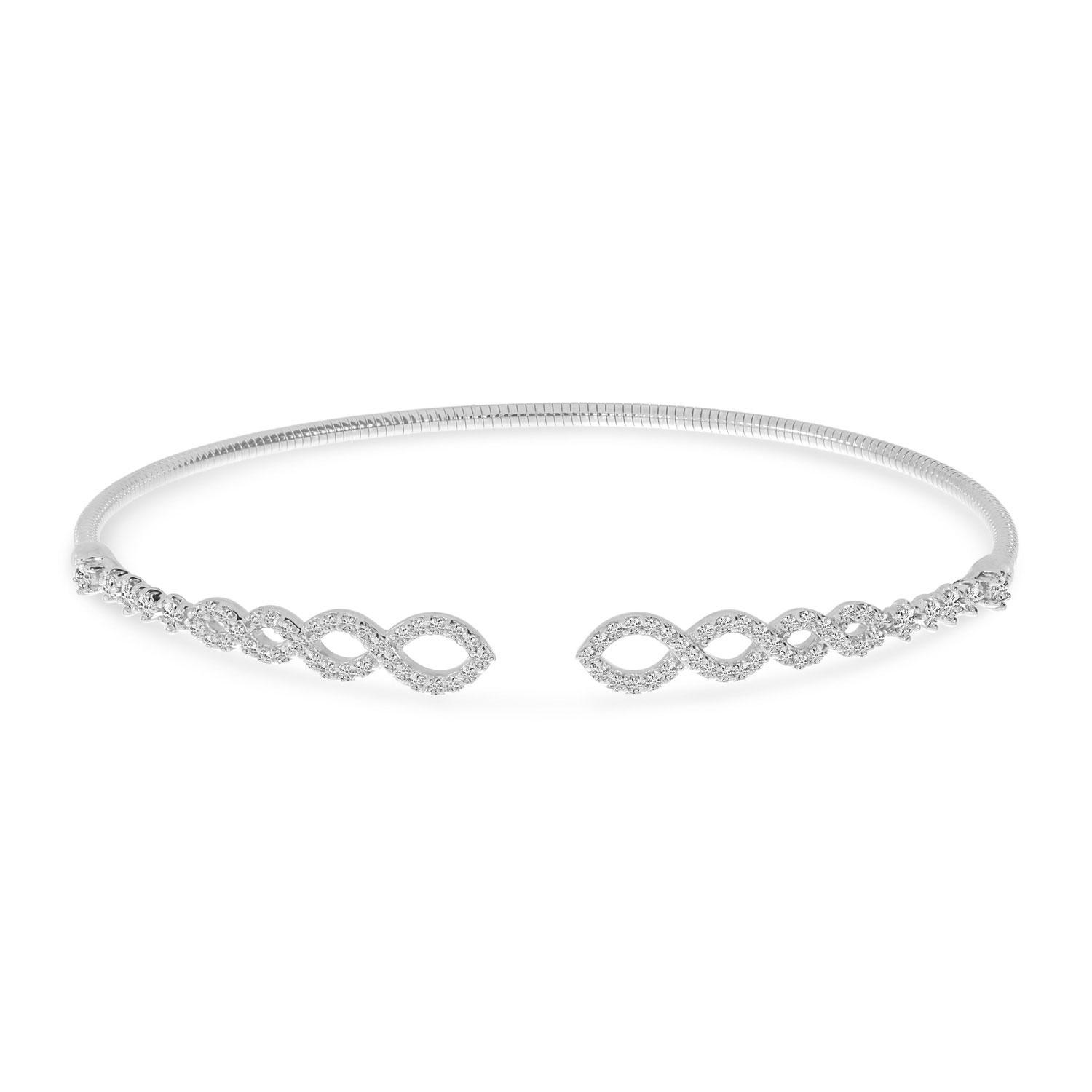 14K White Gold Diamond Flex Infinity Bangle Bracelet