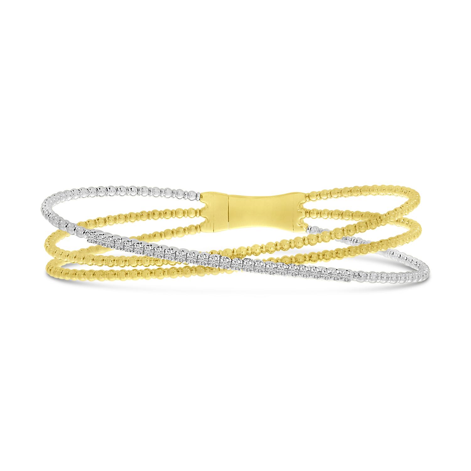 14K Two Tone Gold Diamond Triple Strand Flexible Bracelet