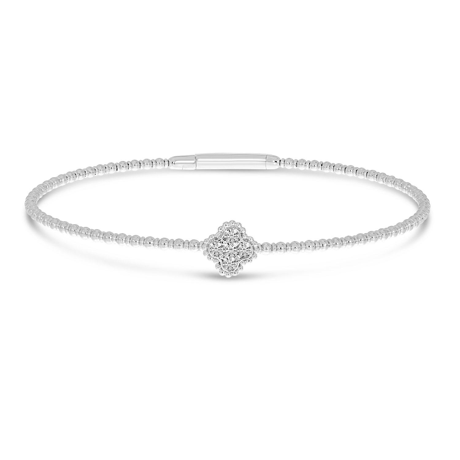 14K White Gold Clover Flexible Bracelet