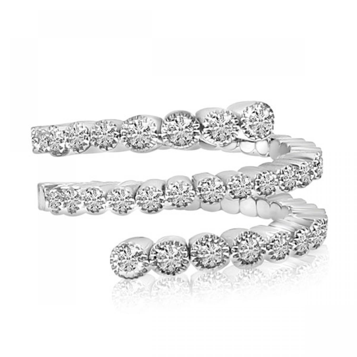 14K White Gold 3-Row Diamond Spryng Ring