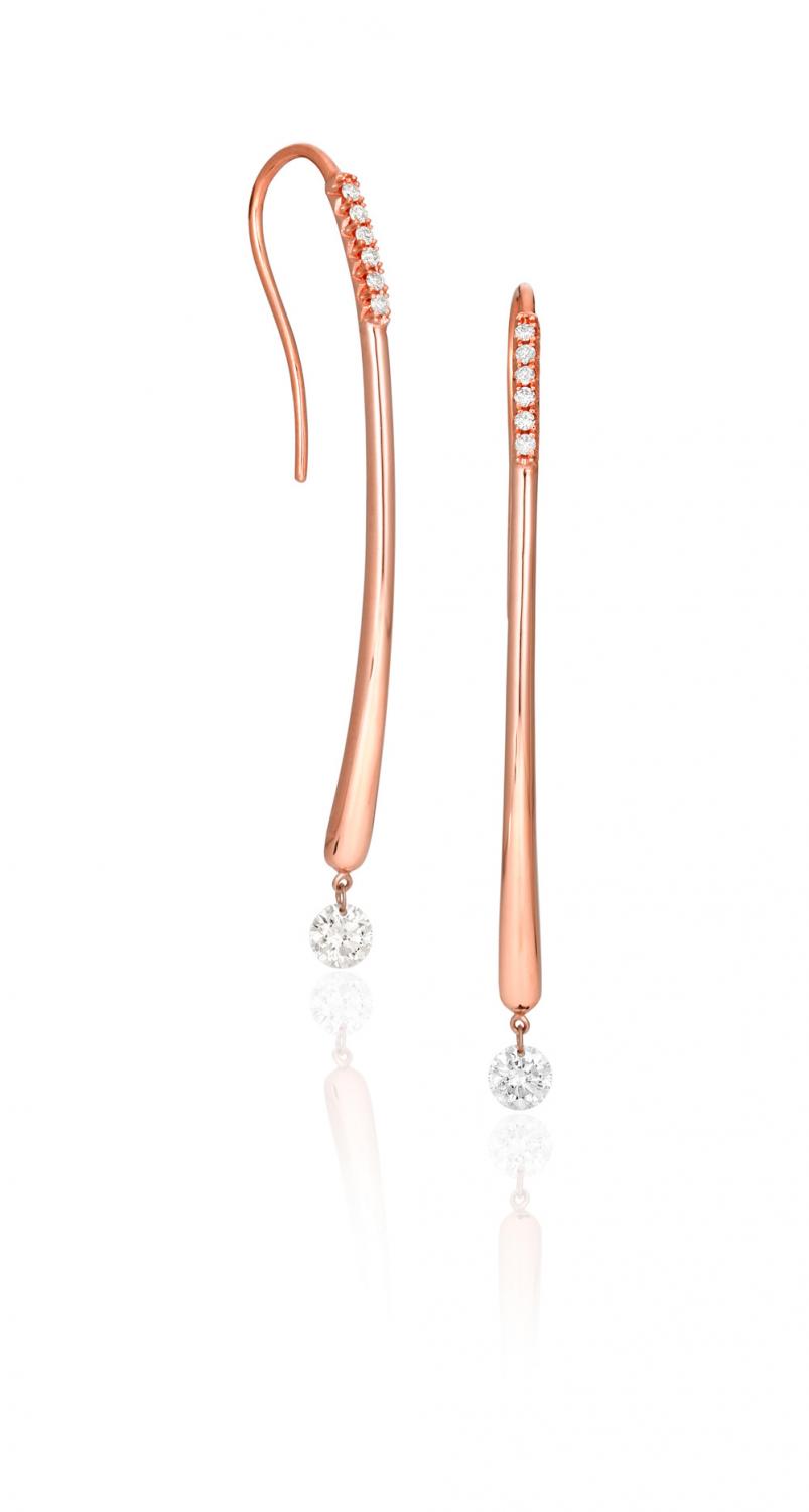 14K Rose Gold Long Single .37 Ct Diamond Dashing Diamond Earrings