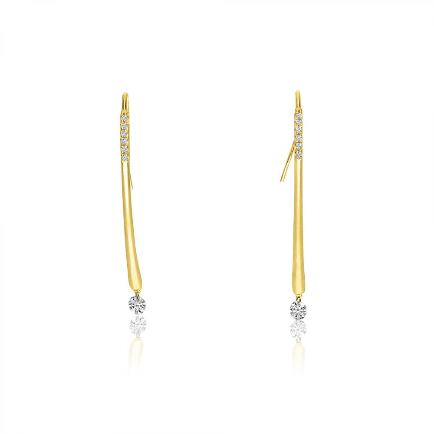 14K Yellow Gold .27 ct Dashing Diamond Long Wire Hook Earring