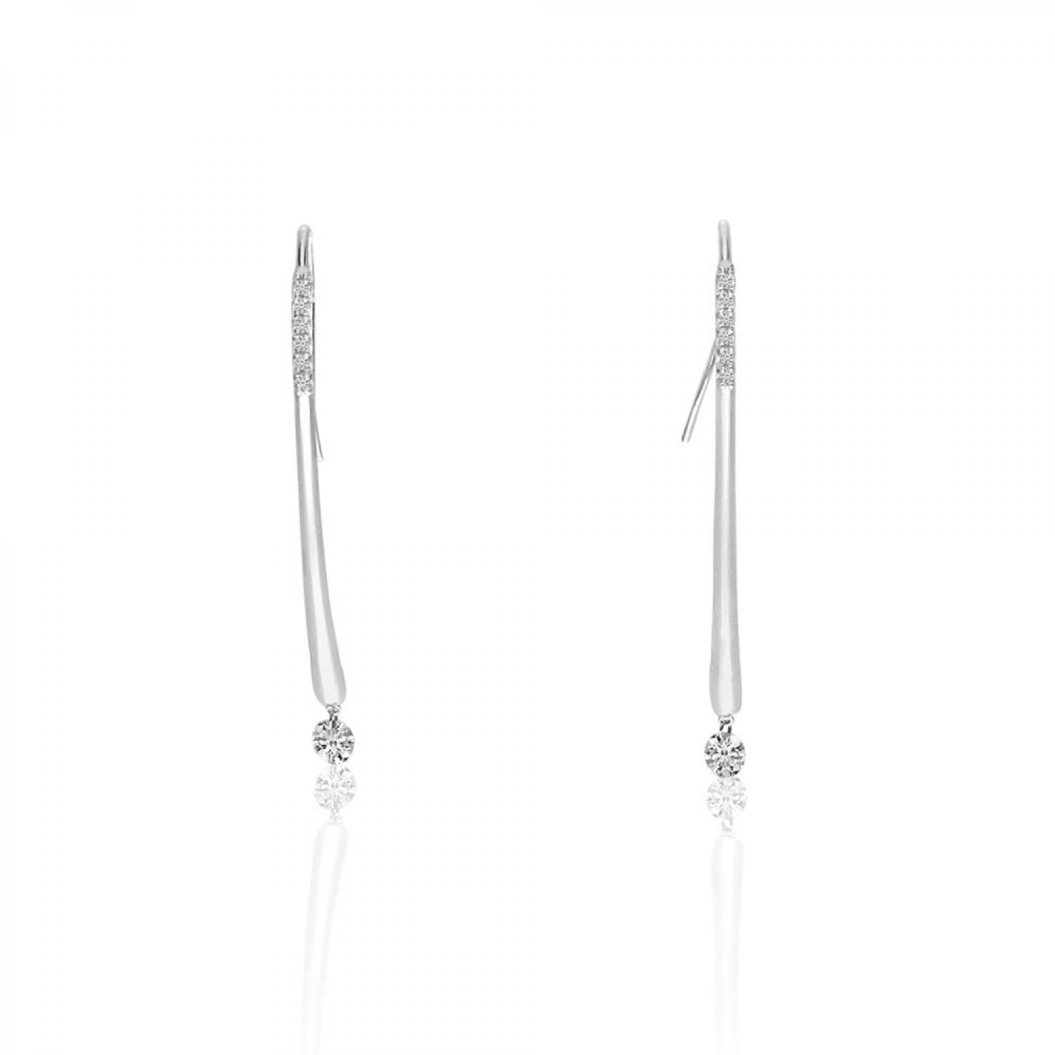 14K White Gold .27 ct Dashing Diamond Long Wire Hook Earring