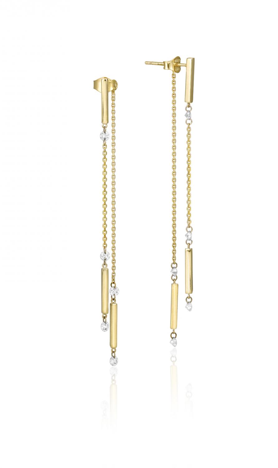 14K Yellow Gold Dashing Diamonds Pierced Diamond Dangle Threader Earrings