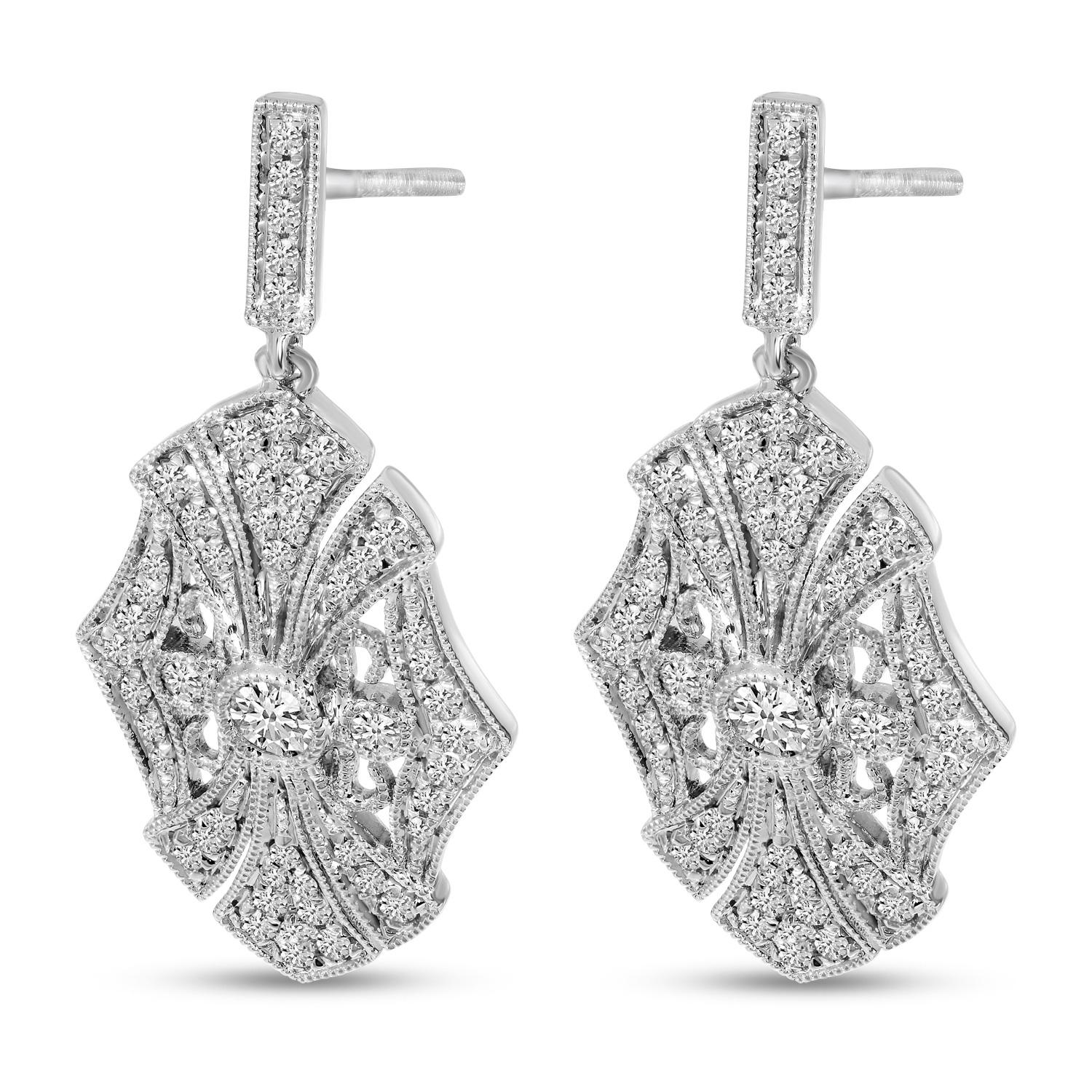 14K White Gold Art Deco Diamond Earrings