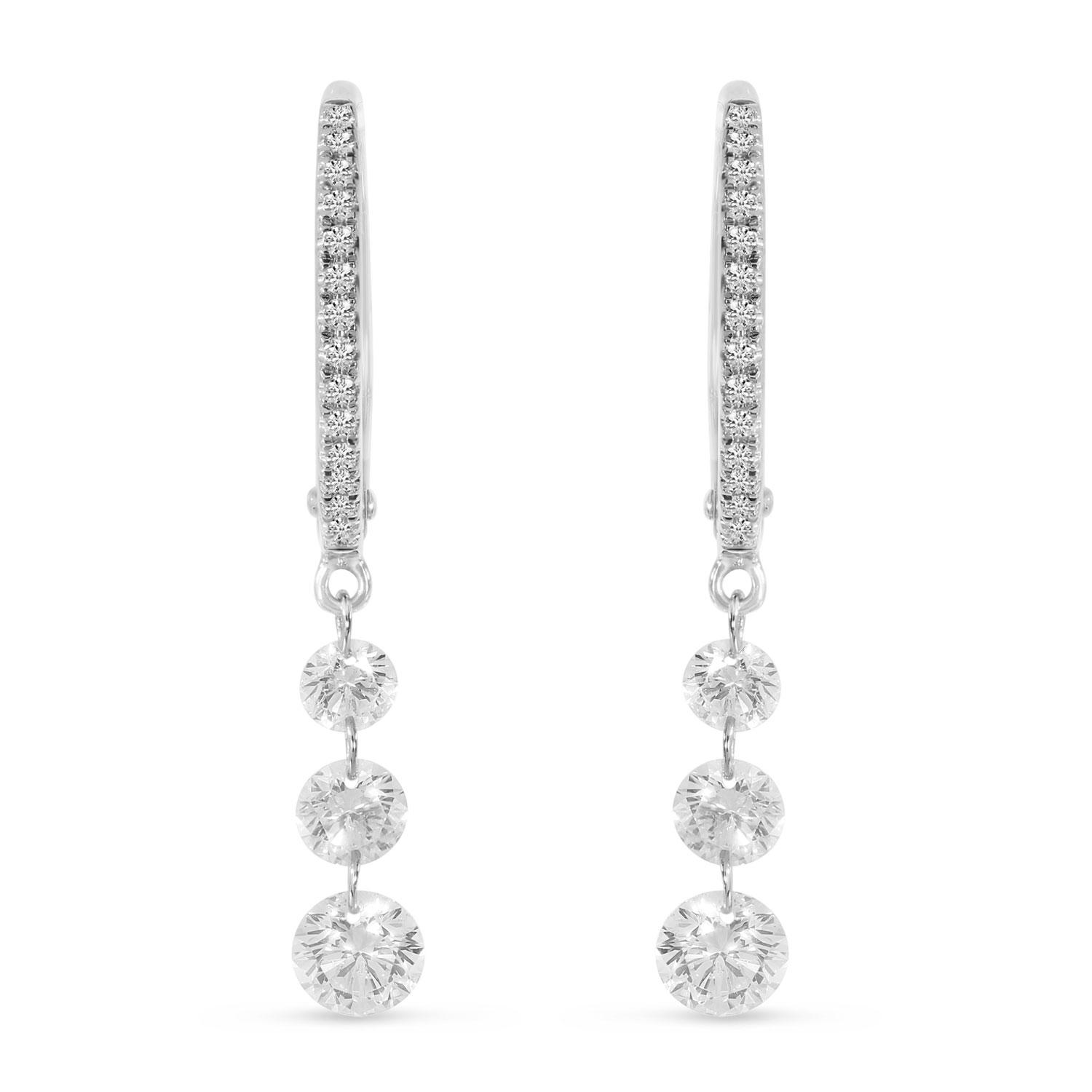 14K Yellow Gold Triple Diamond Dashing Diamond Leverback Earrings