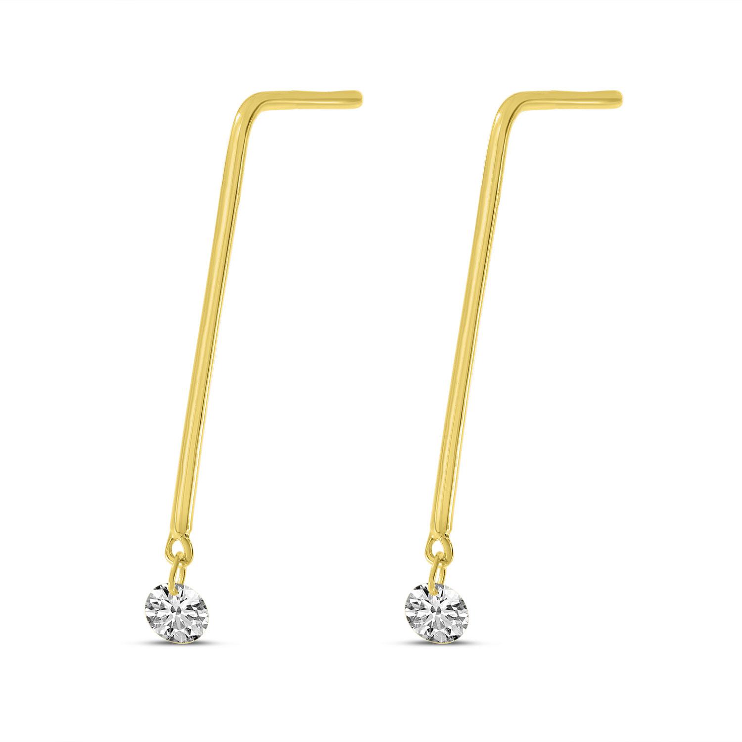 14K Yellow Gold Small Linear .20 Ct Diamond Drop Earrings