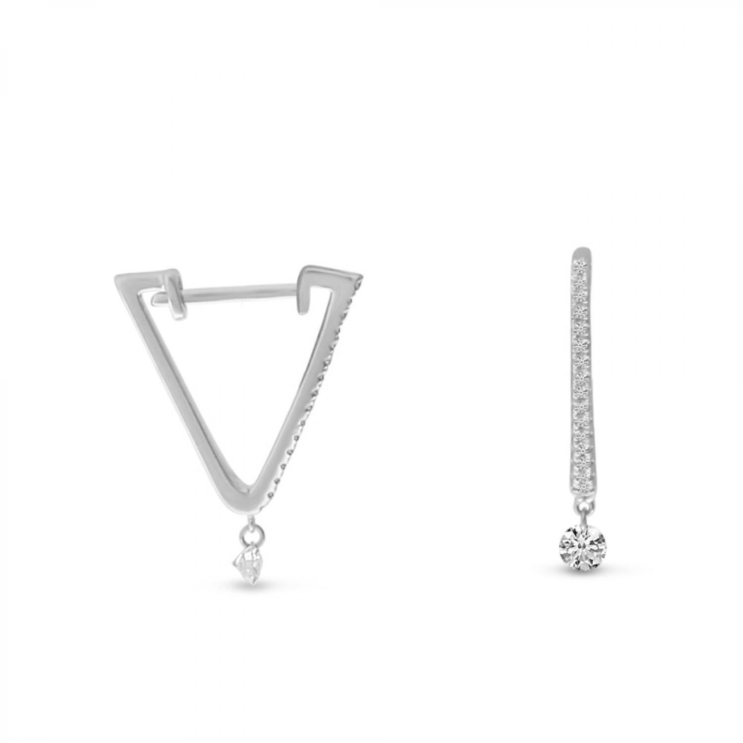 14K White Gold Dashing Diamonds Triangle Huggie .26 Ct Diamond Earrings