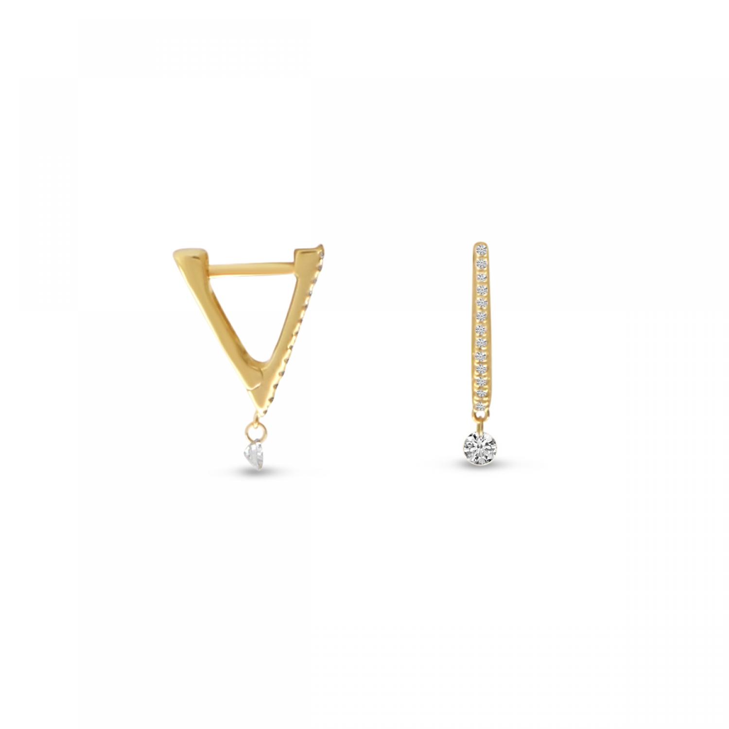 14K Yellow Gold Dashing Diamond Petite Triangle Huggie Earrings