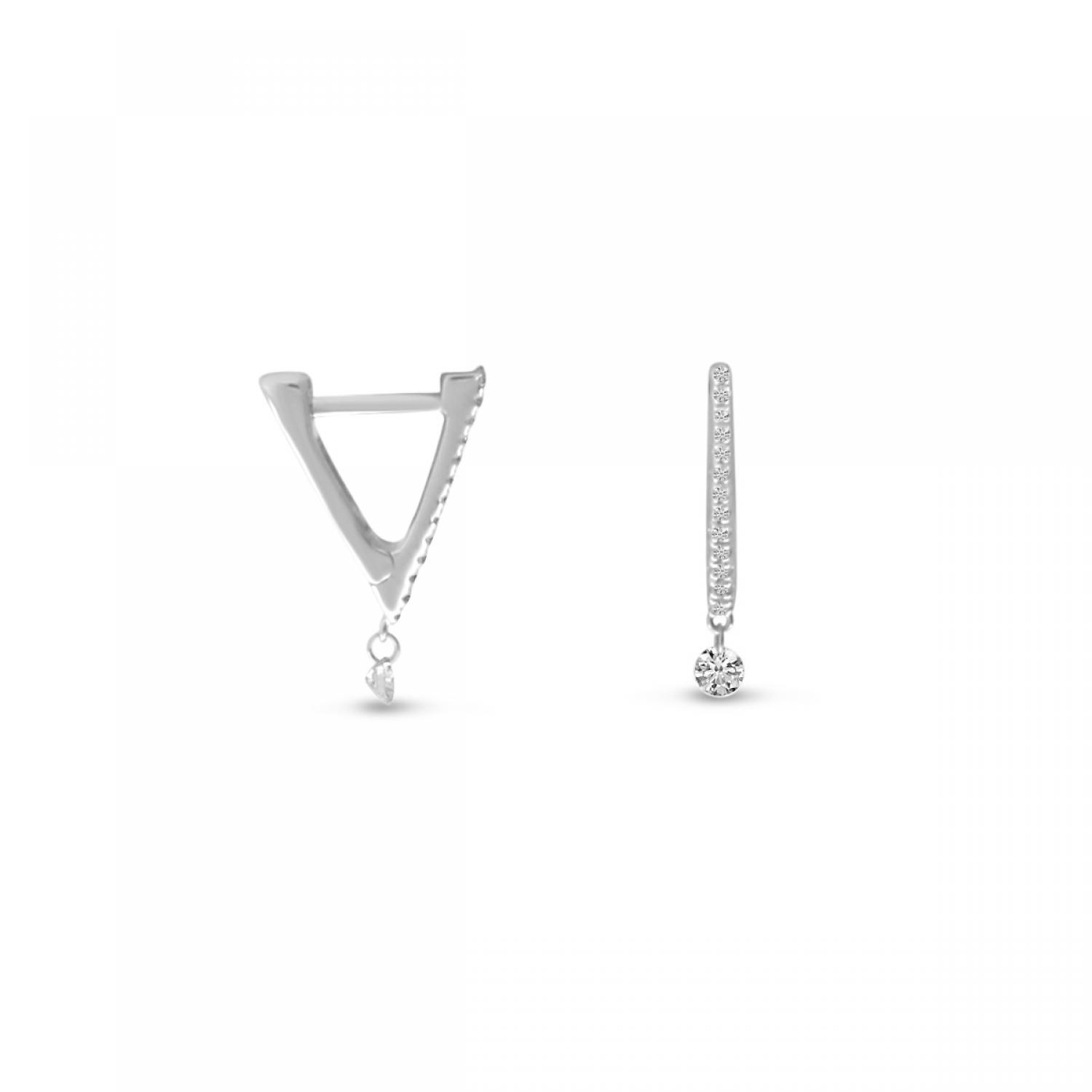 14K White Gold Dashing Diamond Petite Triangle Huggie Earrings