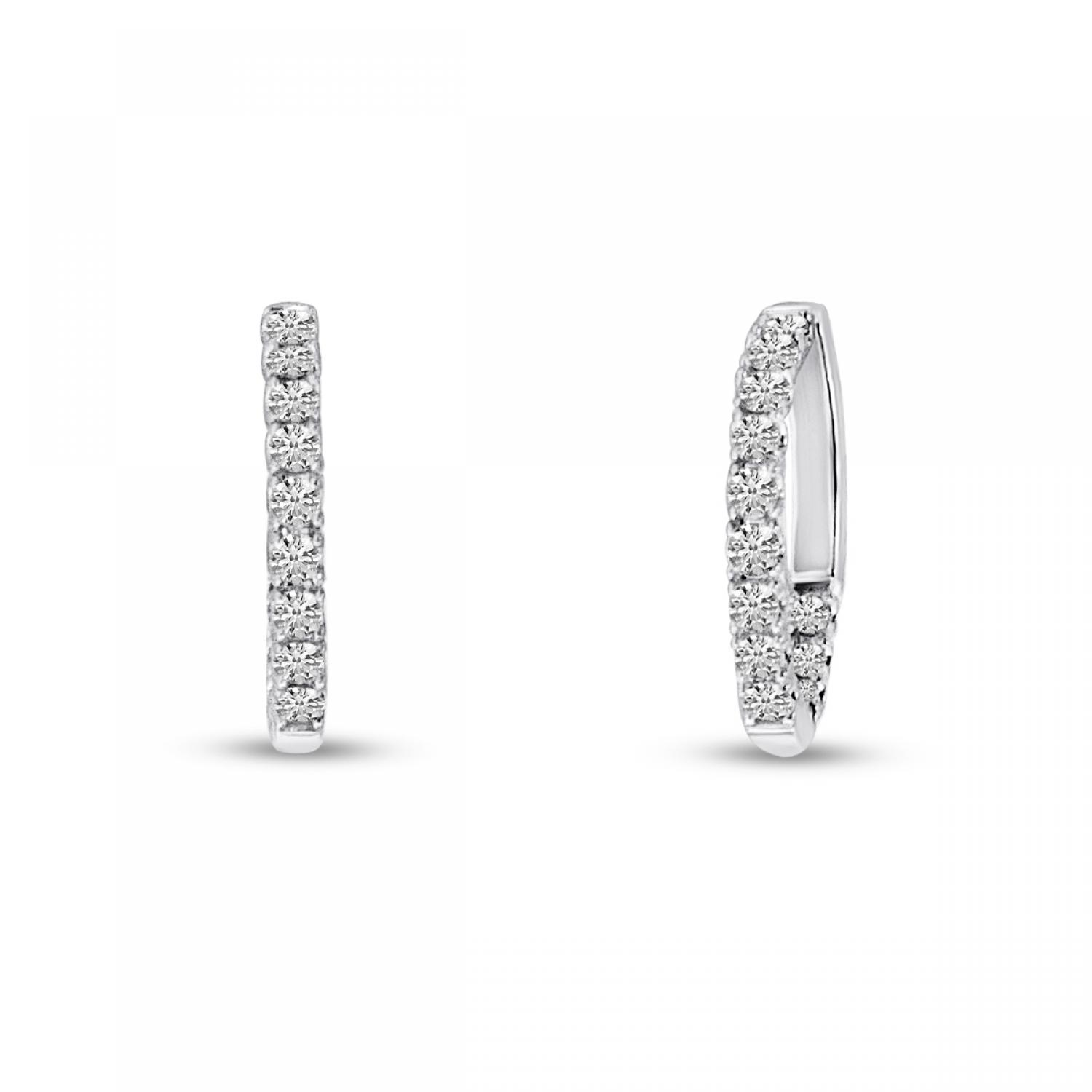 14K White Gold Small Oval Diamond Hoops