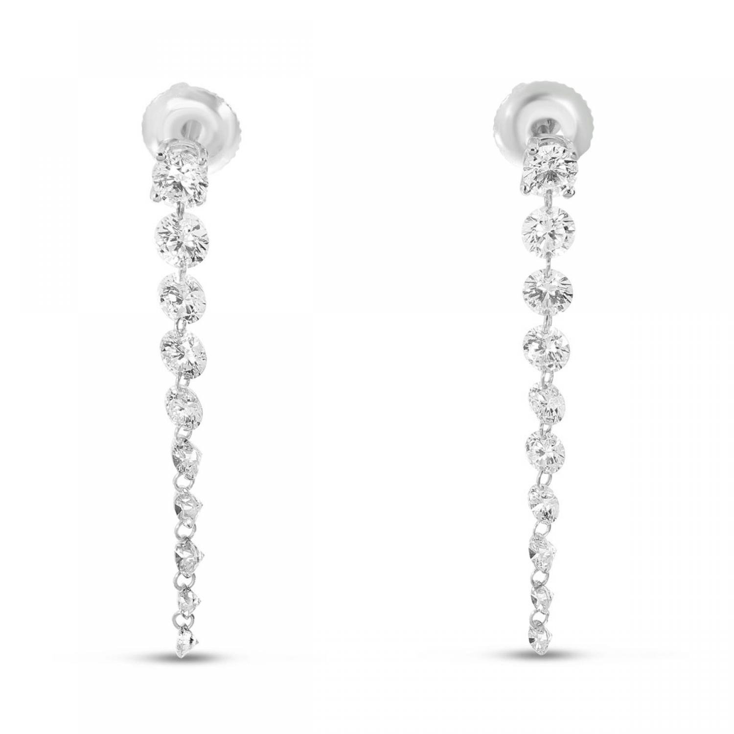 14K White Gold Dashing Diamond Stud with 10 Pierced Diamond Dangle Earrings