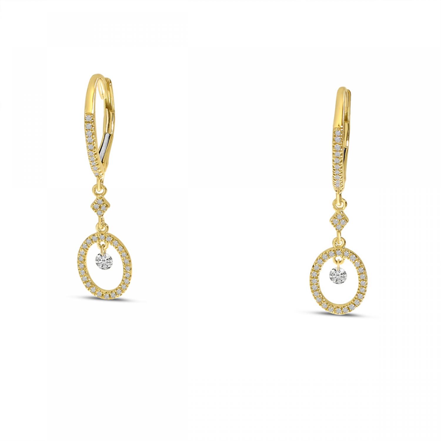 14K Yellow Gold Dashing Diamond Round Dangle Earrings