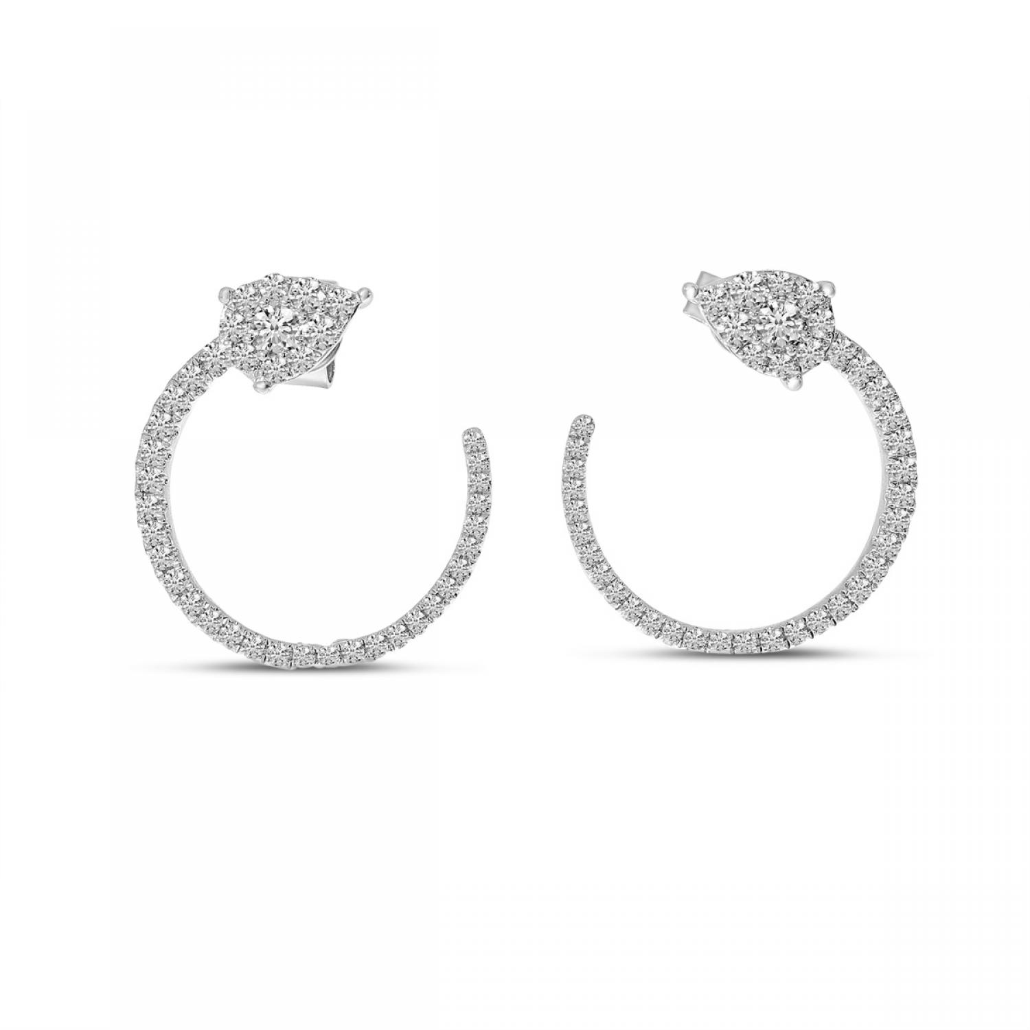 14K White Gold Pear Diamond Front Hoop Earrings