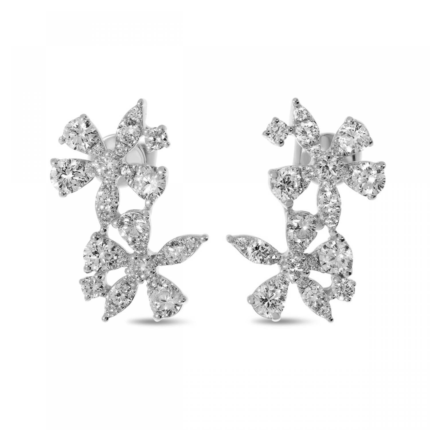 14K White Gold Double Diamond Floral Earrings