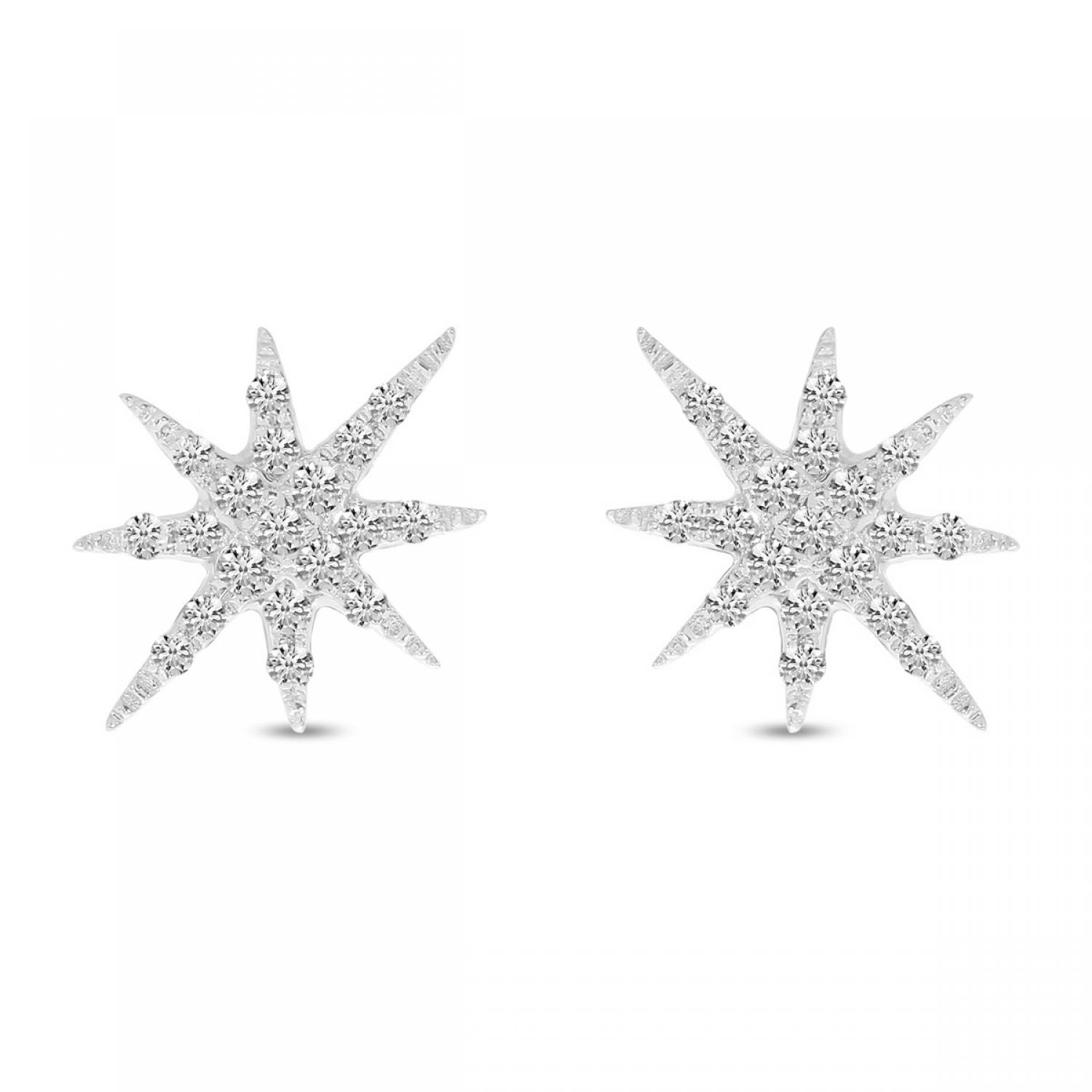 14K White Gold Diamond Starburst Earrings