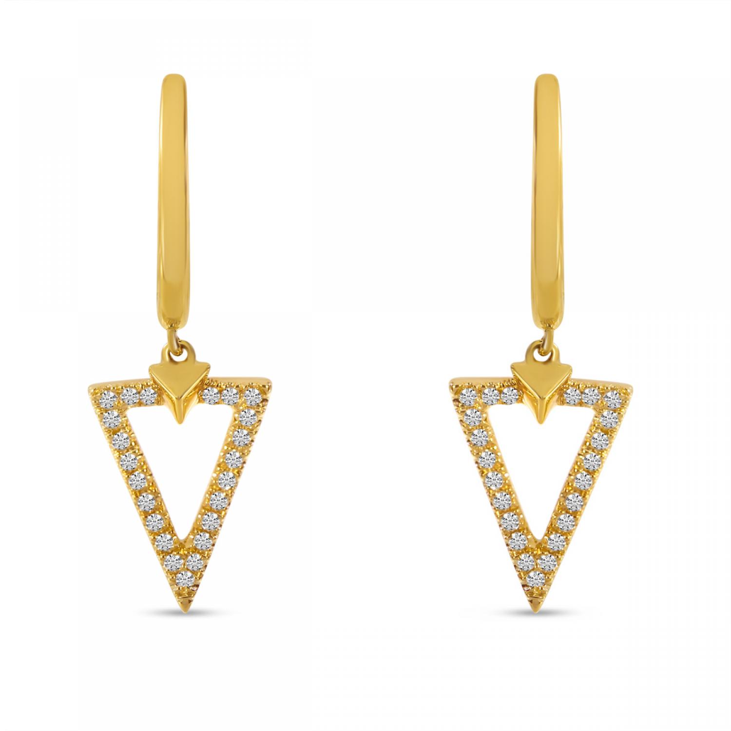 14K Yellow Gold Diamond Triangle Dangle Earrings