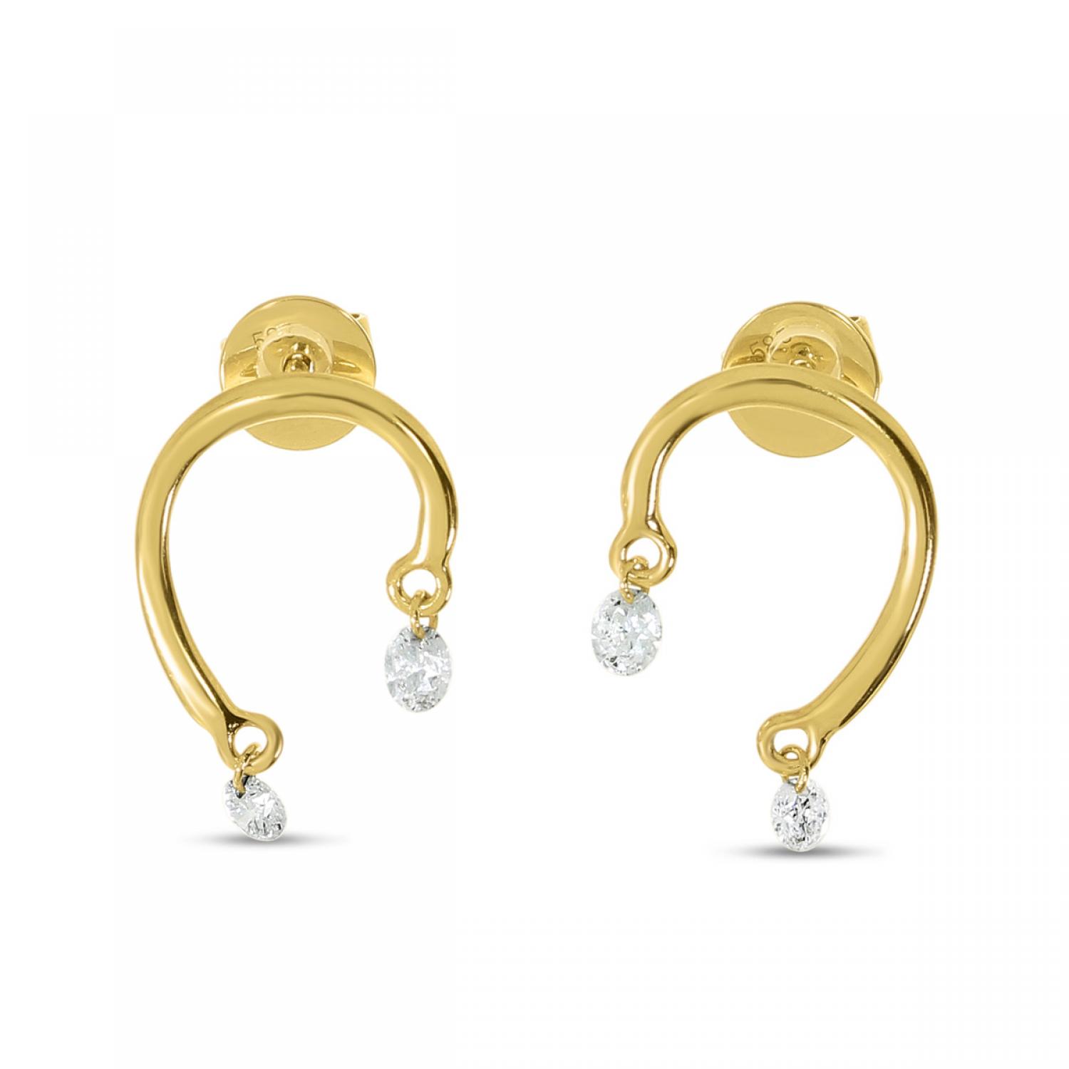 14K Yellow Gold Dashing Diamond Horseshoe Earrings