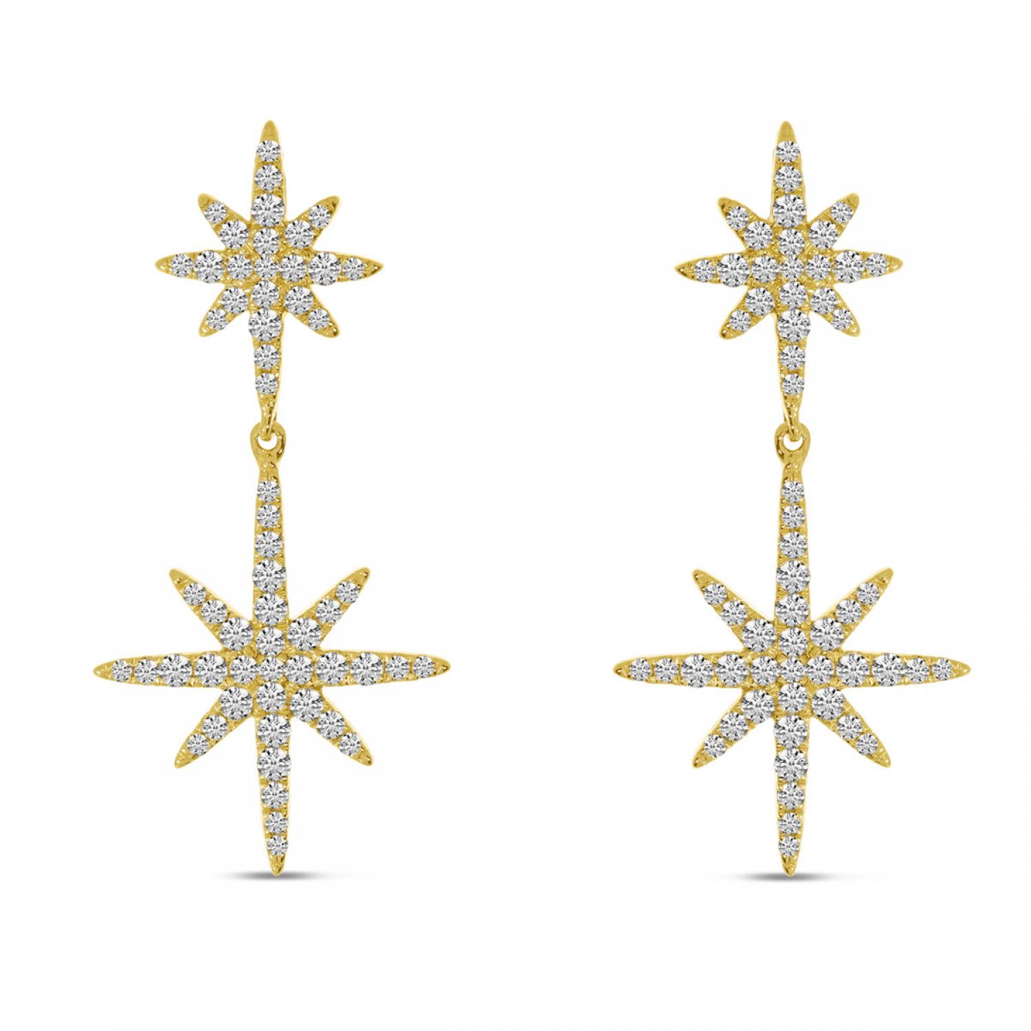 14K Yellow Gold Diamond Double Starburst Earrings