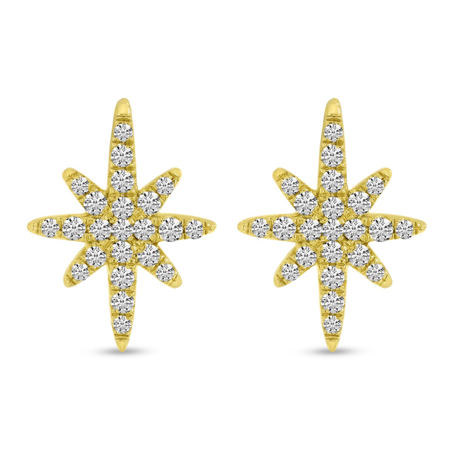 14K Yellow Gold Small Diamond Starburst Stud Earrings