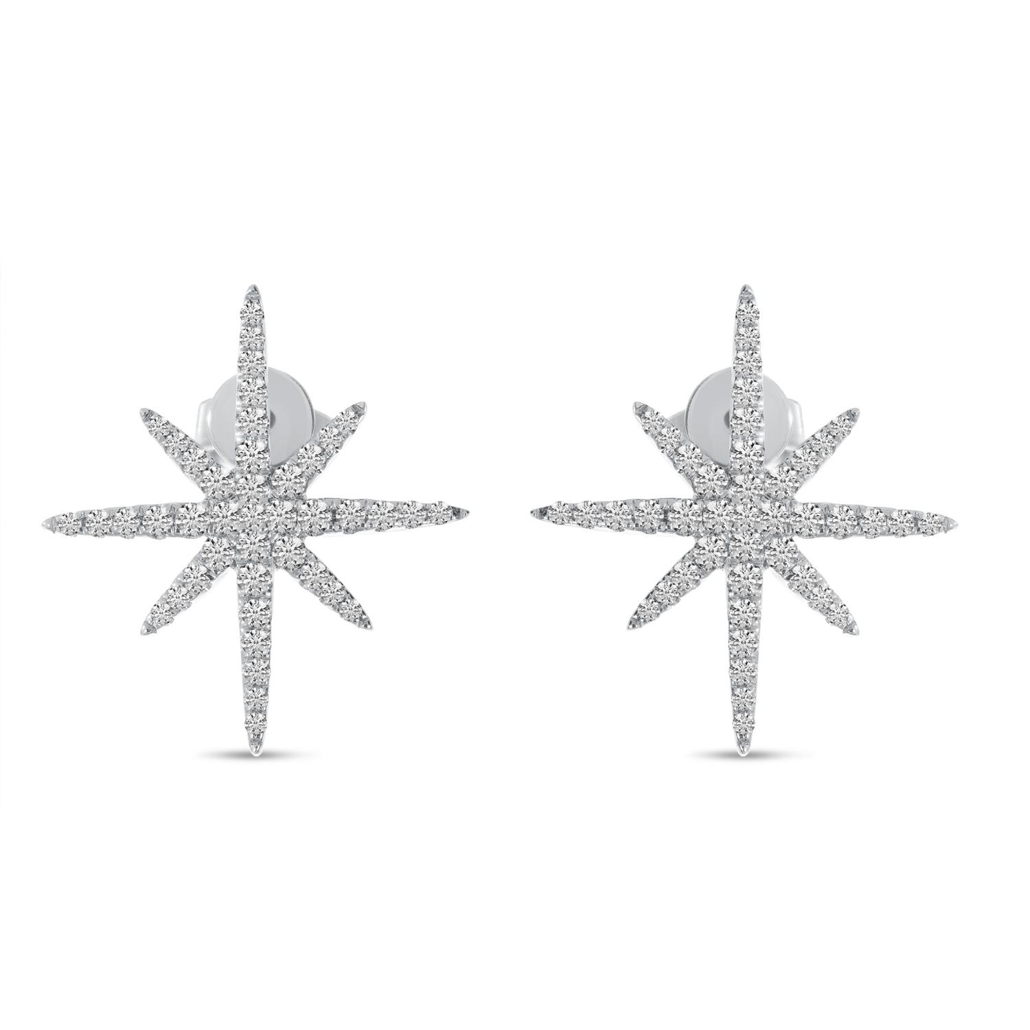 14K White Gold Diamond Starburst Earrings