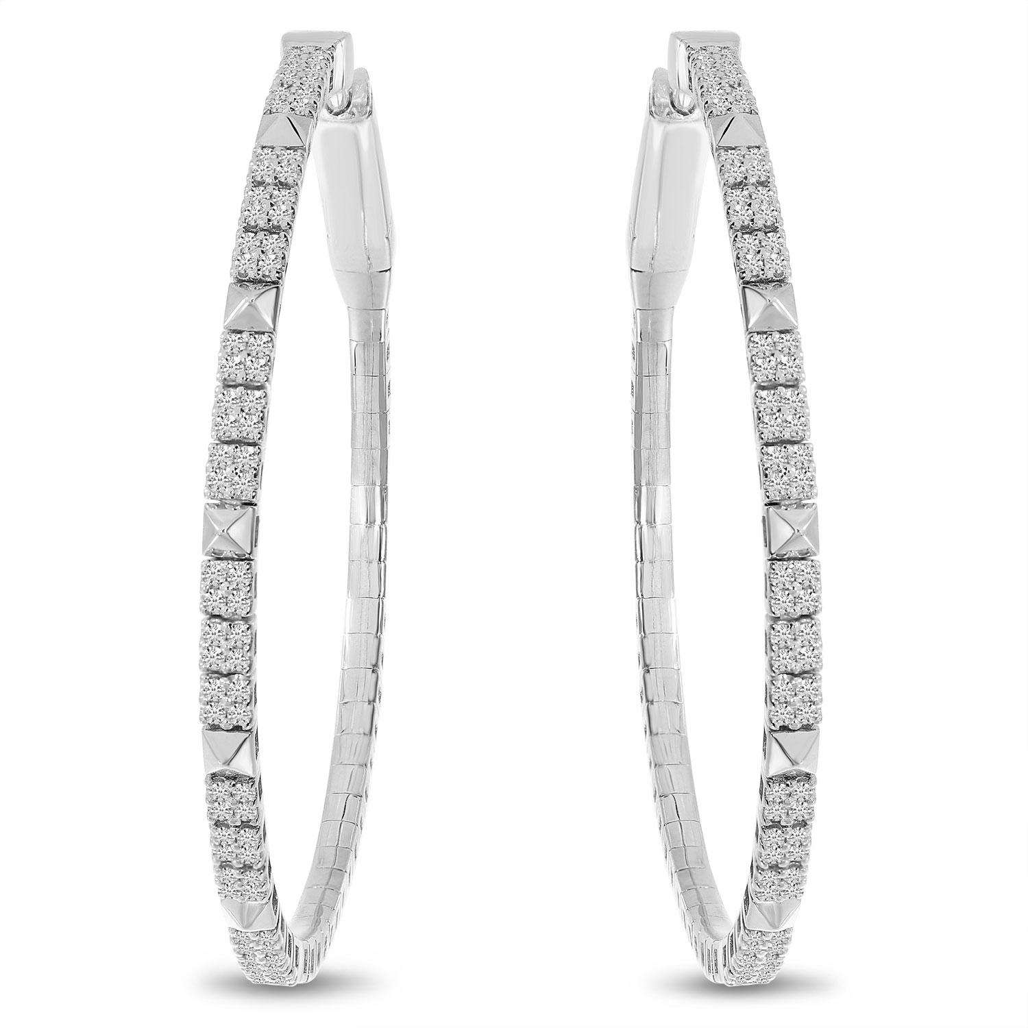 14K White Gold Diamond Flexible Hoop Earrings