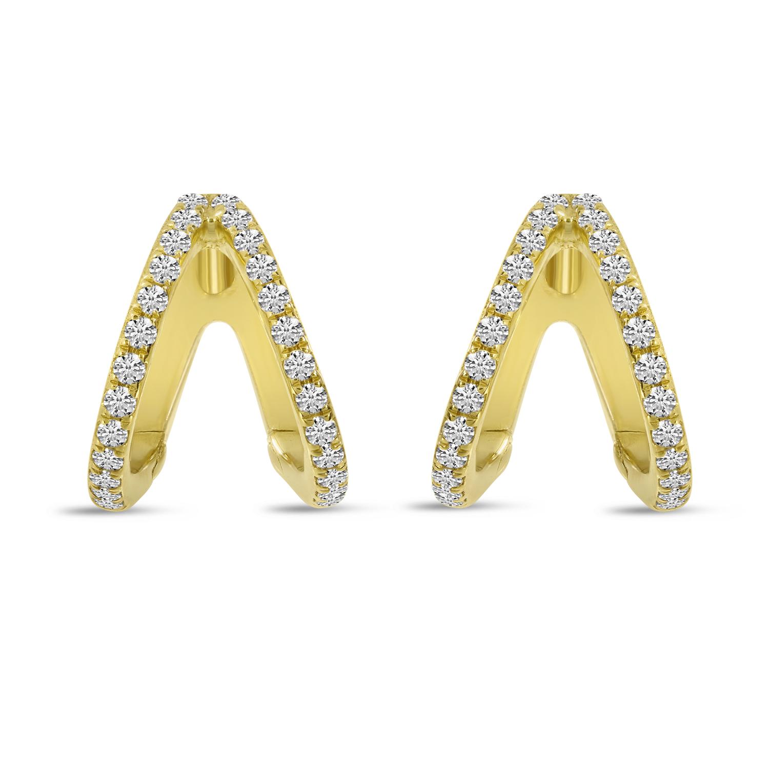 14K Yellow Gold Double Row Diamond Huggie Earrings