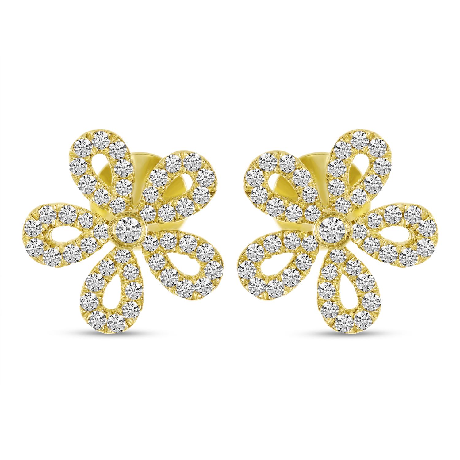 14K Yellow Gold Small Diamond Floral Earrings