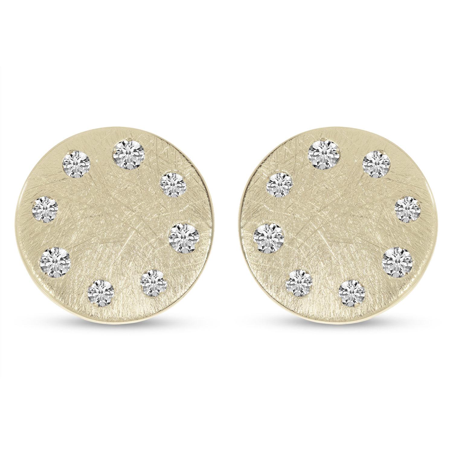 14K White Gold Brushed Diamond Disc Earrings