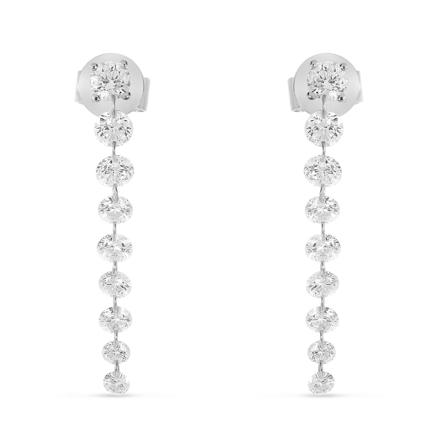 14K White Gold 1.70 ct Dashing Diamond Dangle Stud Earring