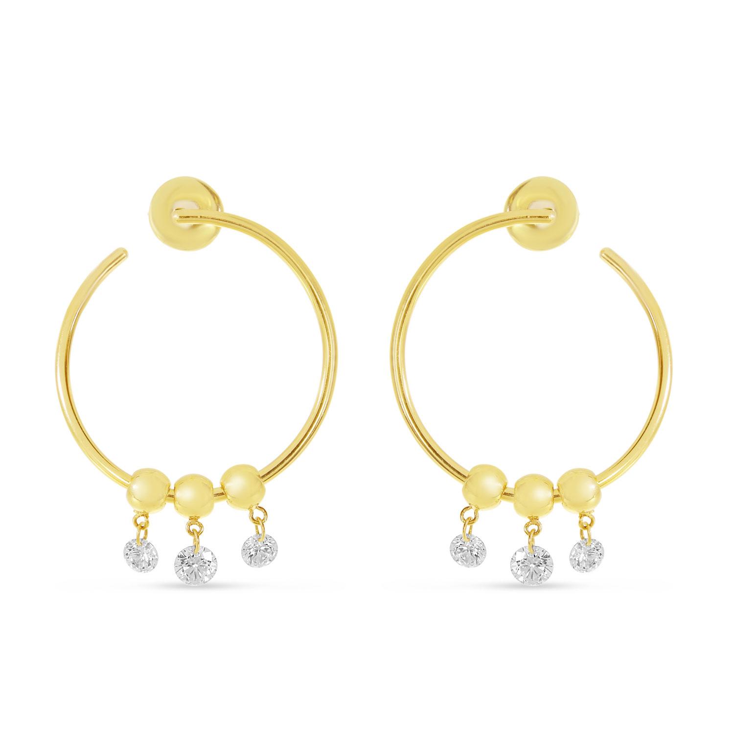 14K Yellow Gold Dashing Diamond Circle Hoop Earrings