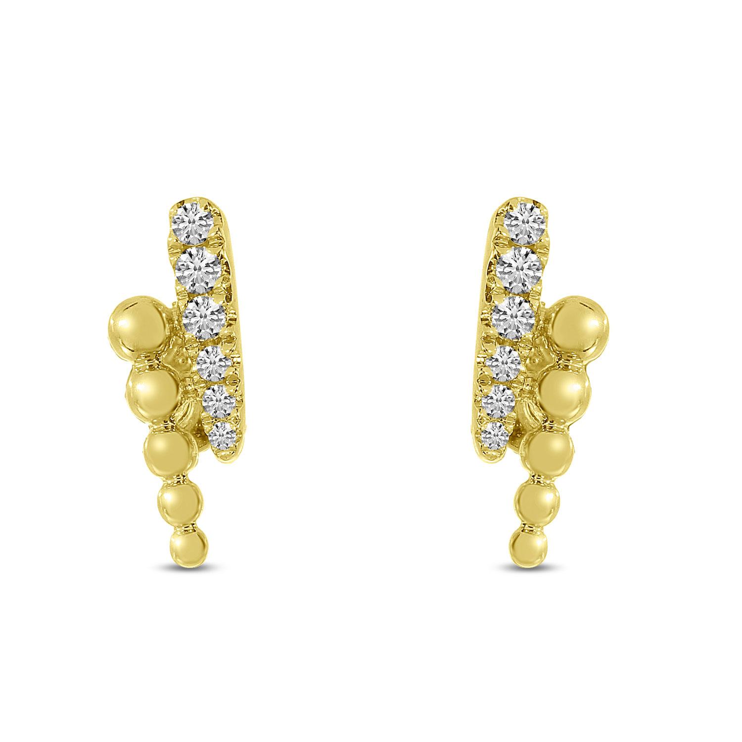 14K Yellow Gold Diamond Beaded 2-Row Linear Earrings