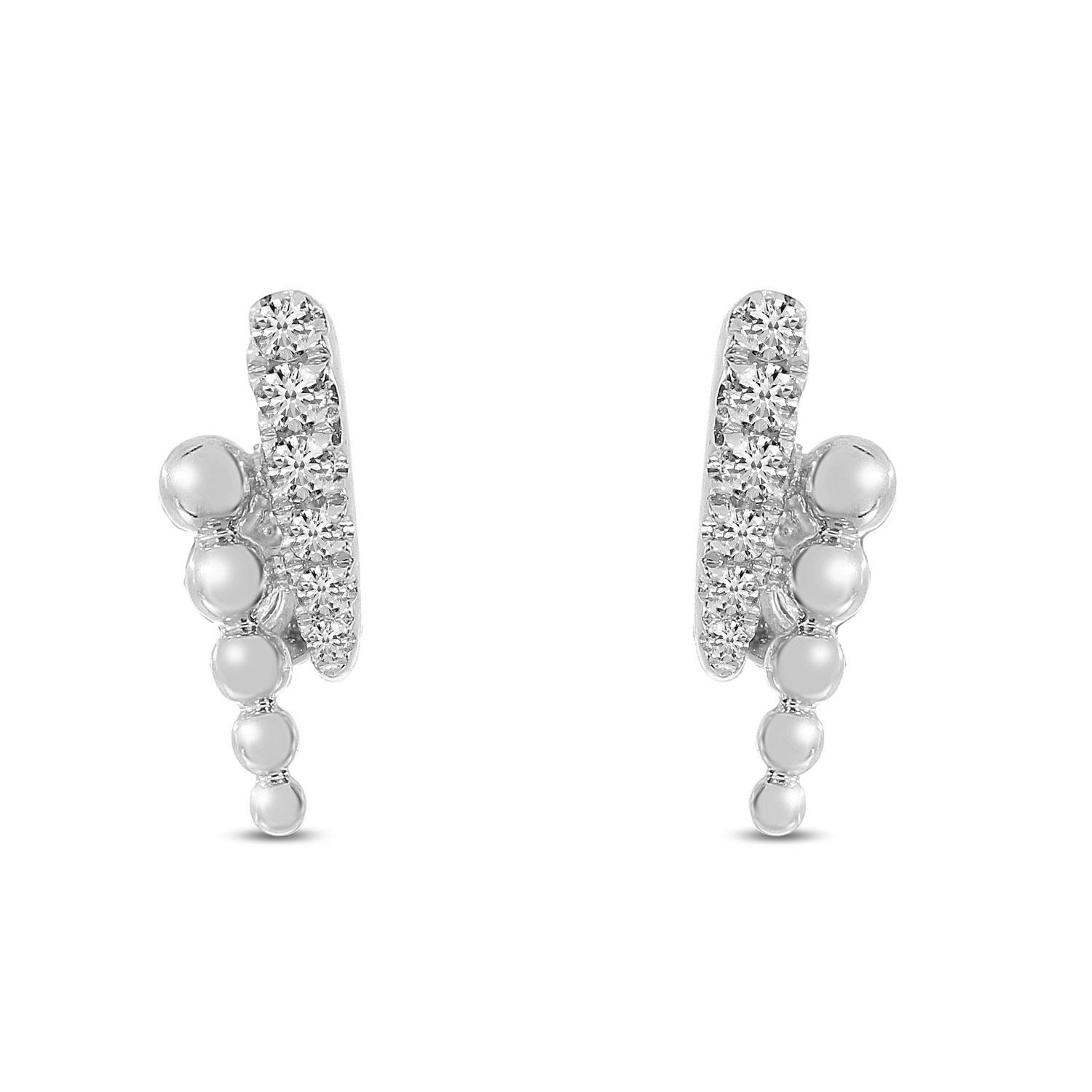 14K White Gold Diamond Ball 2-Row Linear Earrings